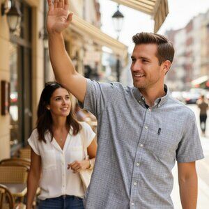 BEN SHERMAN ORIGINAL MEN'S SHORT SLEEVE SEAMED STITCHED SHORT SLEEVE SHIRT (L)